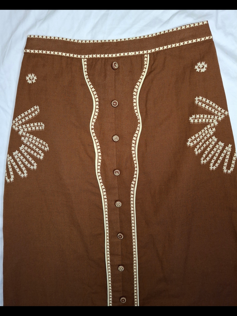 Anna Cate Embroidered Maxi Skirt Boho Button Front Brown Size Small - Picture 5 of 8